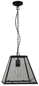 Sospensione Industrial-Nordico Lantern Noir Acciaio Nero Vetro 1 Luce E27