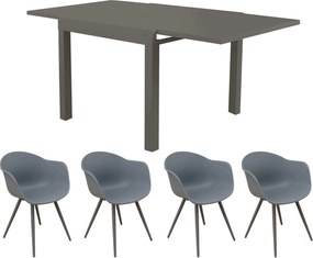 JERRI - set tavolo in alluminio cm 90/180 x 90 x 75 h con 4 Poltrone Dynamo