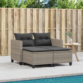 Divano da Giardino 2Posti con Sgabelli Grigio Chiaro Polyrattan