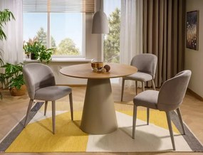 Tavolo Angel rotondo in MDF laccato cashmere e piano in MDF con impiallacciatura naturale rovere – Ø120 cm