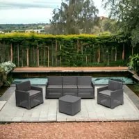 Set salotto da esterno Dbellucc, Composizione da giardino con 2 poltrone, 1 divano e 1 tavolino contenitore, Effetto rattan con cuscini, 100% Made in Italy, Antracite