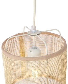 Lampada a sospensione Japandi beige con paralumi in tessuto 6 luci - Yente