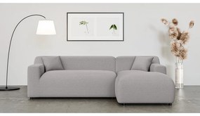 Divano angolare grigio chiaro (con penisola a destra e chaise lounge) rivestito in velluto a coste Martin – Ropez