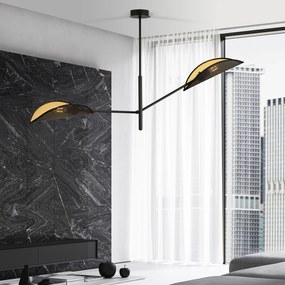 Lampadario 2 Luci Eridano In Acciao Nero E Oro Con Bracci Mobili
