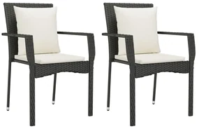 Set da pranzo da giardino 3 pz con cuscini nero in polyrattan