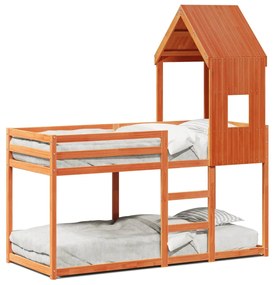 Letto A Castello Con Tetto Cera 90x200 Cm Legno Massello Pino /
