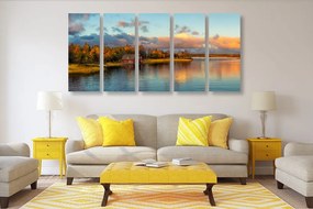 Quadri 5 pezzi – Tramonto sul lago