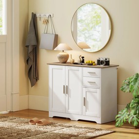 Credenza Moderna Buffet 100x40x78 cm con 2 Cassetti e 2 Armadietti in Legno Bianco e color Legno...