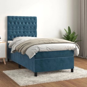 Giroletto A Molle Con Materasso Blu Scuro 80x200 Cm İn Velluto /