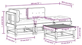 Set Divani da Giardino 4pz con Cuscini in Legno Massello Bianco