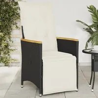 Sedia Reclinabile da Giardino con Cuscini Nera in Polyrattan 365664