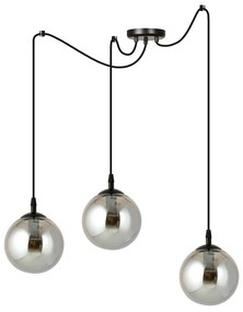 Lampadario 3 Luci Ginevra In Acciaio Nero Con Cavo Lungo E Vetri Fumè