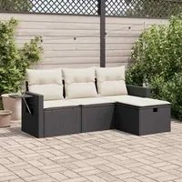 Set Divani da Giardino 4 pz con Cuscini Nero in Polyrattan 3325452