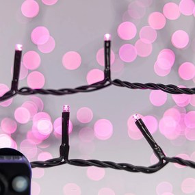 Catenaria Natalizia LED 15m 8 GIOCHI DI LUCE Cavo VERDE IP44 Luce ROSA Colore Rosa 550 - 570 °K