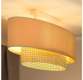 Duolla - Lampadario a plafone DOUBLE OVAL RATTAN 2xE27/15W/230V color crema/rattan
