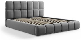Letto matrimoniale imbottito grigio in velluto con contenitore con rete inclusa 140x200 cm Bellis – Micadoni