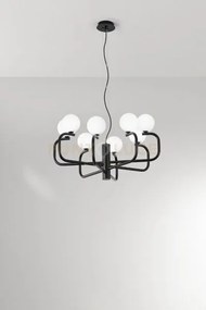 Sospensione jeppy nero 8 luci attacco g9 con vetro soffiato bianco