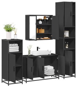 Set Mobili Da Bagno 4 Pz Nero İn Legno Multistrato /