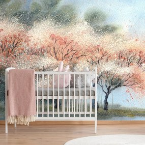 Carta da parati – Alberi in fiore ad acquerello