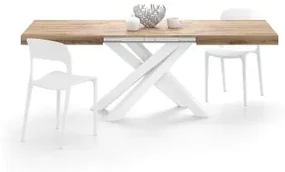 Tavolo Allungabile Emma 140, Rovere Rustico con Gambe Incrociate Bianche
