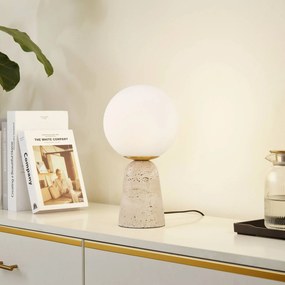 Lampada da tavolo Lindby Kirstan, beige, bianco, vetro, sfera 33 cm