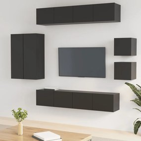 Set mobili porta tv 8pz nero in legno multistrato