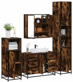 Set Mobili Da Bagno 4 Pz Rovere Fumo İn Legno Multistrato /