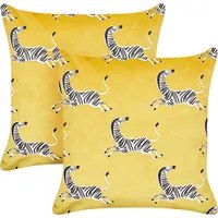 Set di 2 cuscini sparsi in tessuto poliestere velluto giallo con motivi animali 45 x 45 cm per la cameretta dei bambini