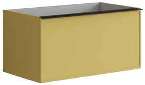 Mobile da bagno sotto lavabo Pixel frame frontale giallo sole e maniglia alluminio nero laccato opaco L 80 x H 40 x P 45.5 cm 1 cassetto, lavabo non incluso