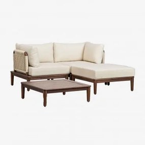 Divano Da Giardino Modulare In 2 Pezzi Con 2 Poltrone Angolari, Tavolino E Puff In Legno Di Acacia Giulia Beige Crema - Sklum