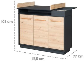 Cassettiera bassa per bambini in rovere con fasciatoio in colore antracite-naturale 118x103 cm Lenn - Roba