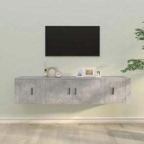 Set di Mobili Porta TV 3 pz Grigio Cemento in Legno Multistrato