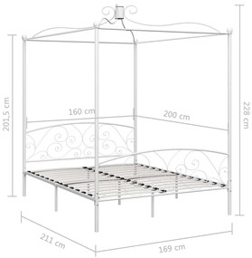 Letto a baldacchino bianco in metallo 160x200 cm