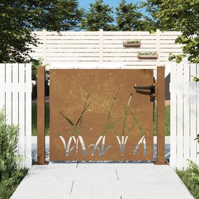 Cancello Da Giardino 105x105 Cm İn Acciaio Corten Design Erba /