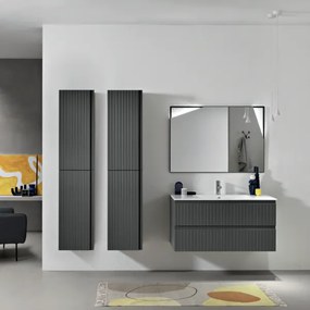 Mobile da bagno sospeso moderno con base 100 ARTICO con 2 cassetti e lavabo ANTRACITE OPACO