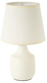Lampada da tavolo in ceramica bianca e crema con paralume in tessuto (altezza 24 cm) - Casa Selección