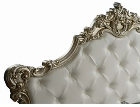 Letto barocco matrimoniale con contenitore in ecopelle SAVOIA Bianco Argento 194x209x h 140 cm