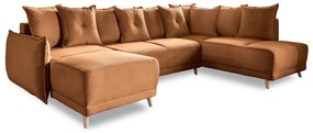 Divano letto angolare in velluto a coste color mattone (angolo destro a forma di U) Lazy Lukka - Miuform