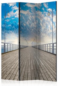 Paravento design Molo - Acqua sotto il lungo ponte di legno con cielo e nuvole