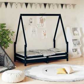 Giroletto Per Bambini Nero 70x140 Cm İn Legno Massello Di Pino /