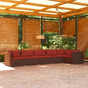 Set divani da giardino 6 pz con cuscini in polyrattan marrone