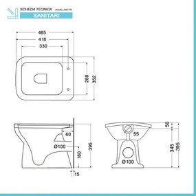 Wc tradizionale con scarico a parete in ceramica lucida Ginevra