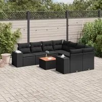 Set Divani da Giardino 9 pz con Cuscini Nero in Polyrattan 3257700