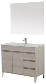 Mobile bagno da terra 100 cm rovere chiaro con specchio e lavabo Way