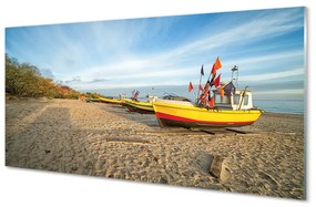 Quadro acrilico Barca sulla spiaggia di Darńsk Sea 100x50 cm