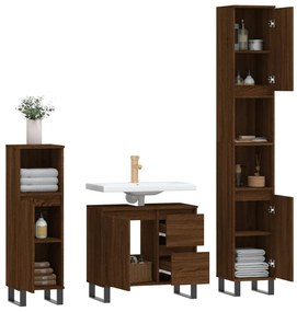 Set mobili da bagno 3 pz rovere marrone in legno multistrato