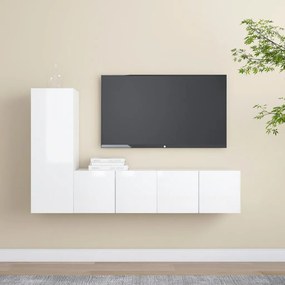 Set di Mobili Porta TV 3 pz Bianco Lucido in Legno Multistrato