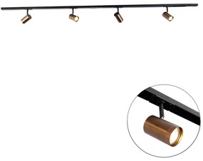 Sistema a binario moderno monofase con 4 faretti bronzo scuro - Jeana