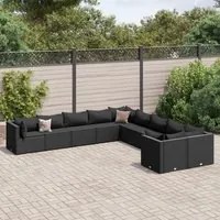 Set Divani da Giardino 10pz con Cuscini in Polyrattan Nero 3308347