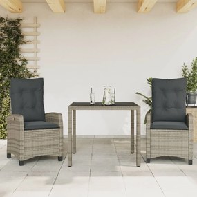 Set Da Pranzo Da Giardino 3 Pz Con Cuscini İn Polyrattan Grigio /